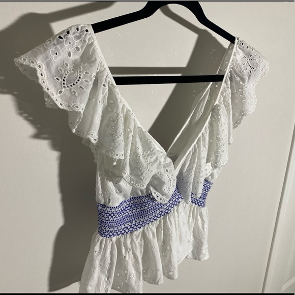 White&Blue Zara Eyelet Cutout Top - Picture 4 of 7